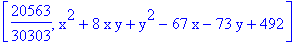 [20563/30303, x^2+8*x*y+y^2-67*x-73*y+492]